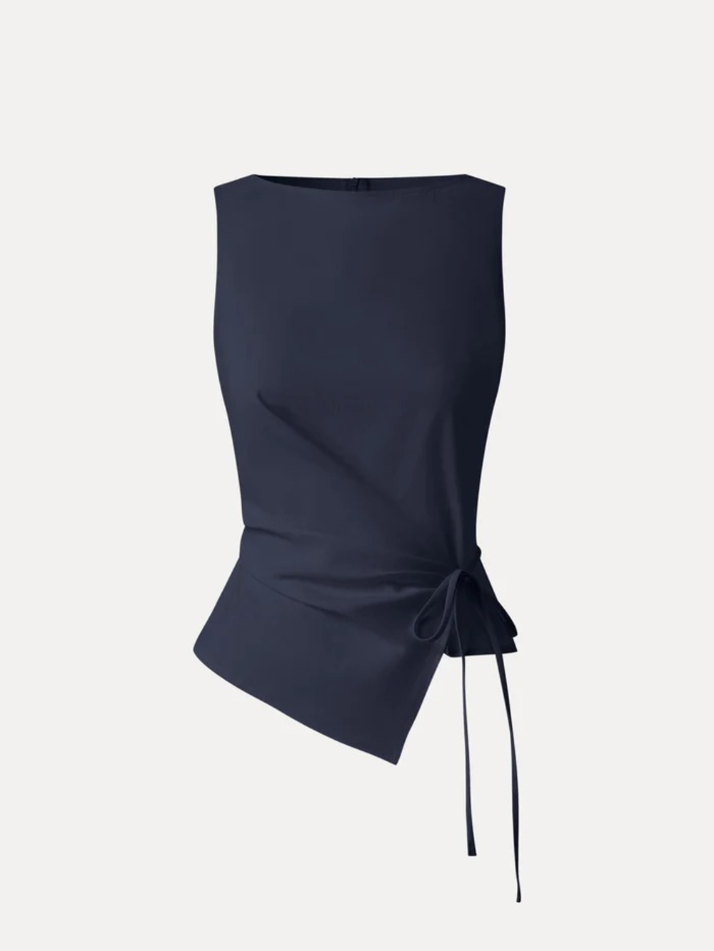 NWT OGL Lyocell-Linen Blend Boatneck Waist-Defined Top in navy